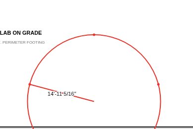 Three points clicked along an arc, with the circle they imply drawn in and its radius given.