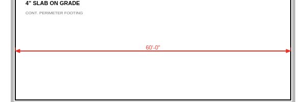 A dimension string drawn across the slab reading sixty feet, nil inches.