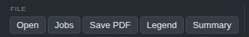 The File group in the toolbar with Open, Jobs, Save PDF, Legend and Summary buttons.