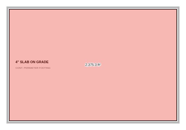 The same room filled pink after the click, reading two thousand three hundred and seventy five square feet.