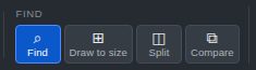 The Find group in the toolbar with Find, Draw to size, Split and Compare buttons.