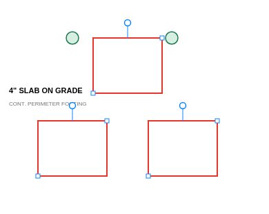 Three rectangles on the sample sheet all selected together after a lasso.