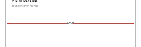 A length measurement drawn across the slab on the sample sheet, reading sixty feet.