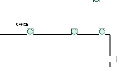 Three door symbols on the sample floor plan, each ringed with a green candidate mark after a match run.