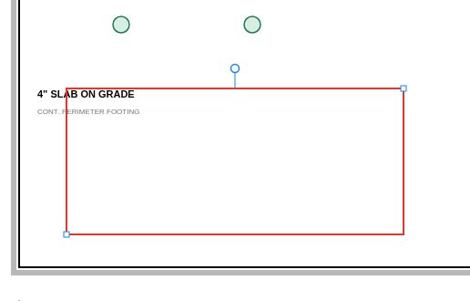 A rectangle on the sample sheet selected, showing corner handles and a rotation grip.