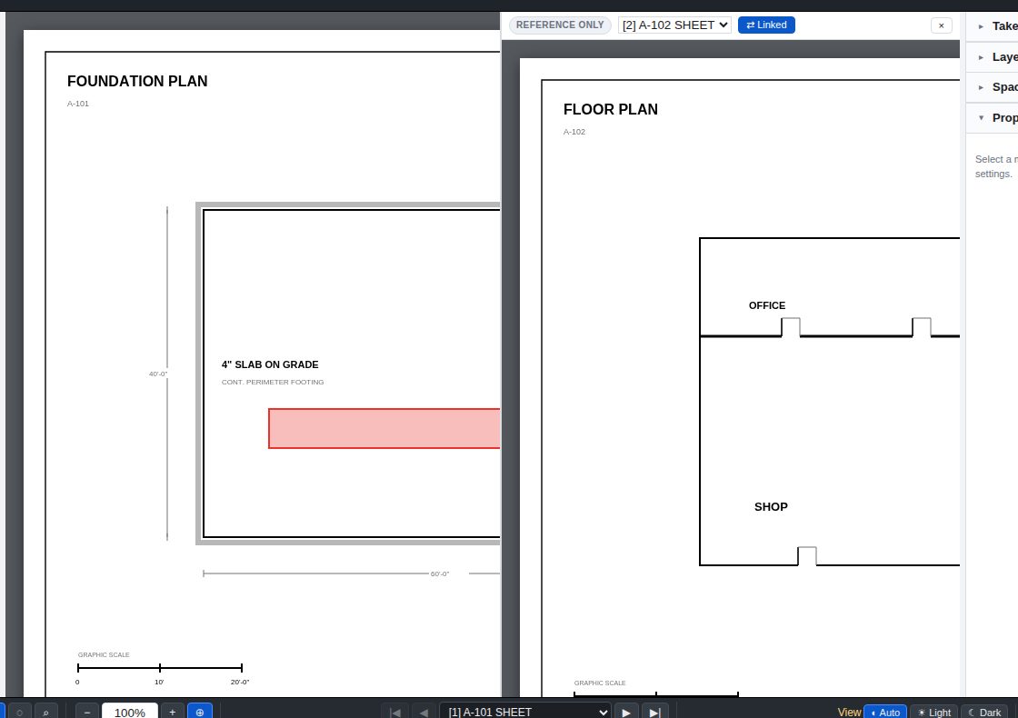 The app in split view with the foundation plan on the left and the floor plan on the right.
